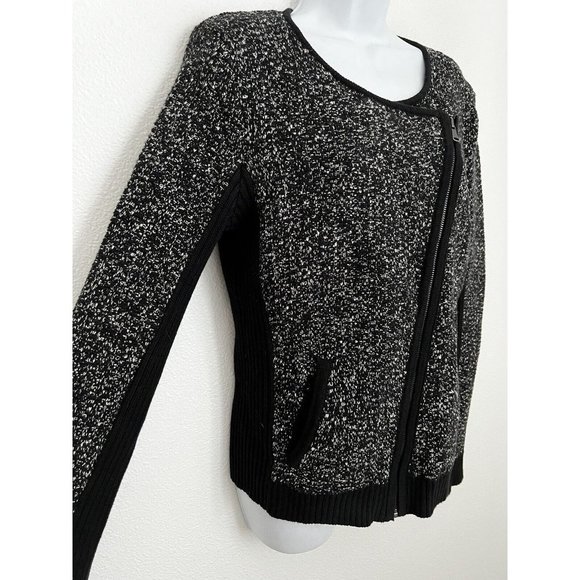 NEW LOFT Asymetrical Zip Knit Black Marbled Moto Cardigan Office Career … - Picture 4 of 10